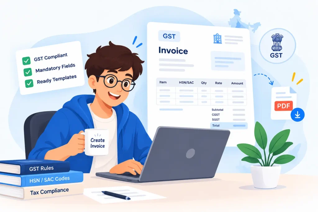 banner image of a person creating tax invoice