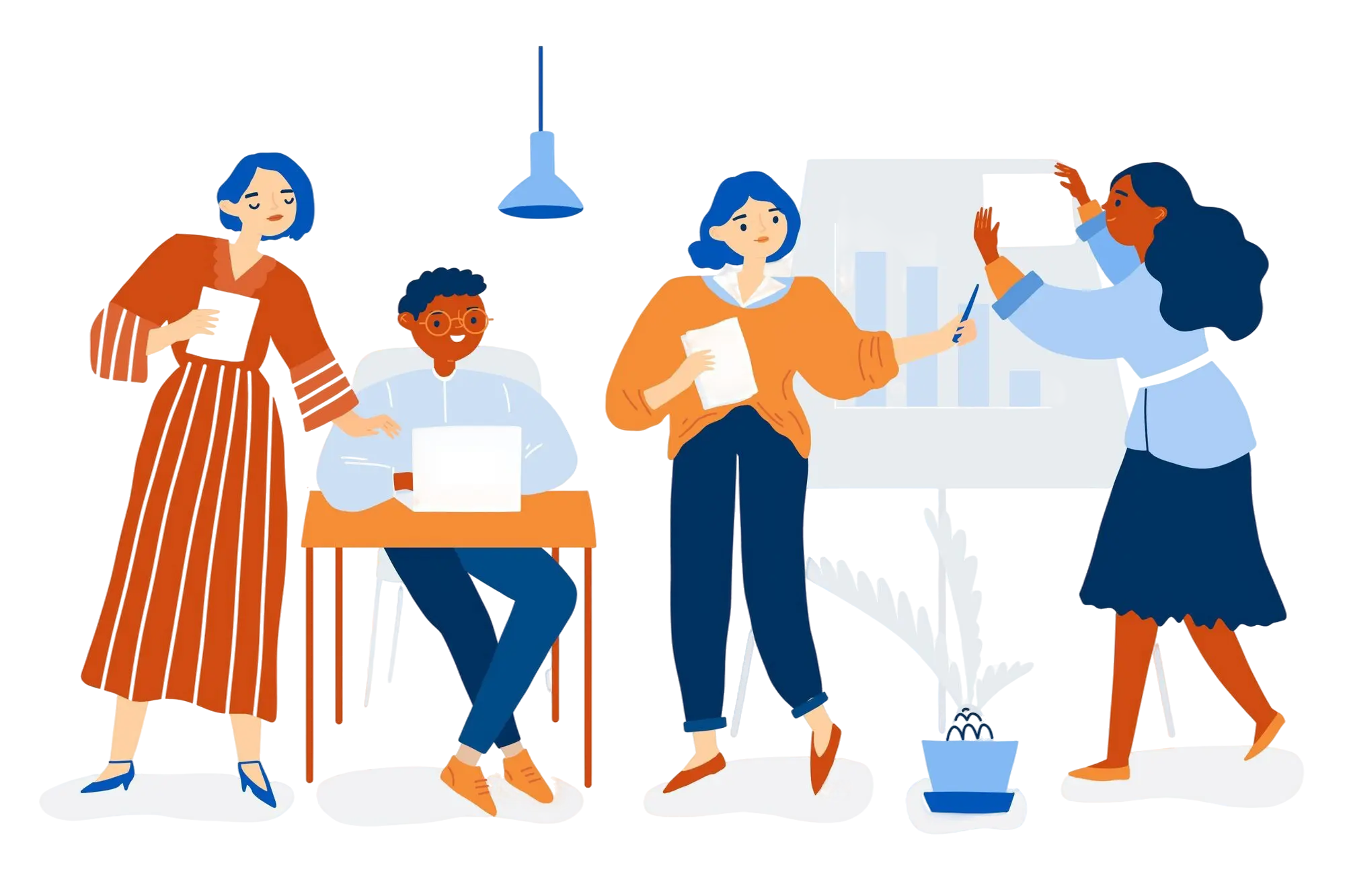 A diverse team collaborating in a bright, modern office