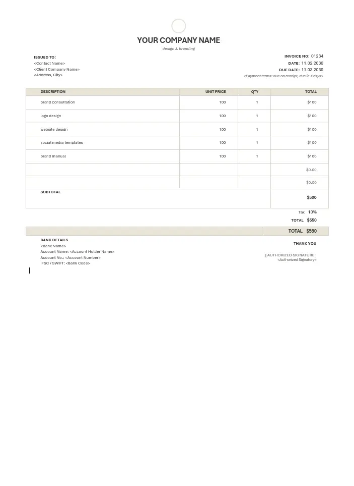 Free designer invoice template