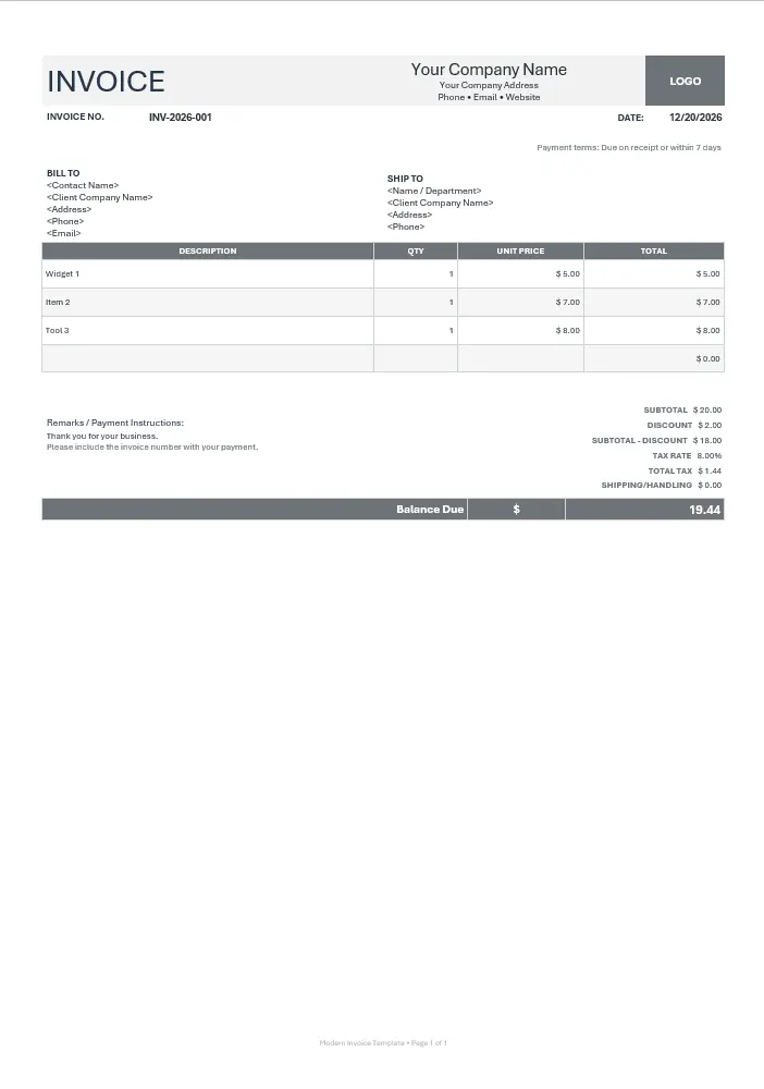 Free modern invoice template
