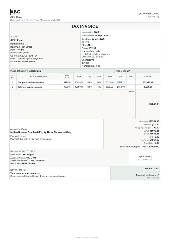 Free Word Professional Invoice Template